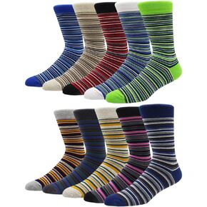 TOEJYJ Mens dress Socks Size 9-12 10-13 13-15 9-11, Colorful Striped Cotton Crew Calf Socks