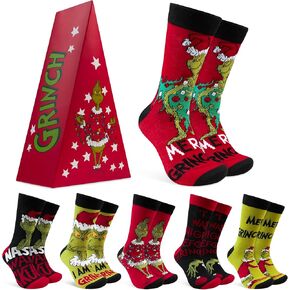 The Grinch Socks for Men Teens, Christmas Holiday Socks Soft Breathable Crew Socks Multipack, Gifts for Him