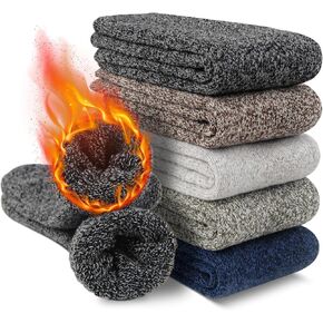 Merino Wool Socks Men Winter Soft Thick Warm Socks for Men Cozy Crew Hiking Thermal Socks Size 7-13(5 Pairs)