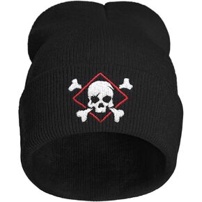 Cute Frog Skeleton Embroidered Beanie Knit Hat for Men Women, Halloween Goth Graphic Winter Black Skull Cap