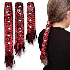 RED Leather Hair Wrap w/Snaps 8" inch - Colorful Handmade Ponytail Sleeve & Long Hair Protector Saver | Colorful Womens Motorcycle Helmet Hair Accessory USA MADE (8 inch, Solid Red)