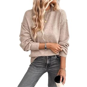Women's Autumn Sweater 2024 Fashion Round Neck Long Sleeve Knitted Casual Pullover top Khaki