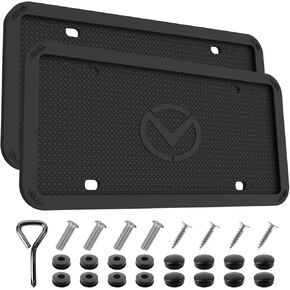 2 Pcs Silicone License Plate Frames & 2 Pcs Polycarbonate Cover for Cars, Premium Quality License Plate Cover with Easy Installation, Rust Proof License Plate Protector with 2 Drainage Holes