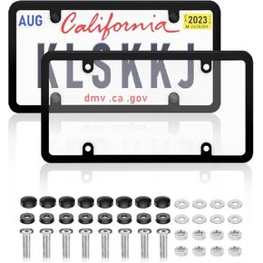 2 Pack Clear License Plate Covers and Frames Combo, Car License Plates Shields Holder Fits Any Standard US Plates with Screws Caps