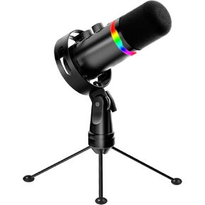 JUOPIEA XLR/USB Gaming Microphone, Dynamic Mic for Podcasting Streaming, PC Microphone with RGB Light, Mute Button, Headphone Jack and Desktop Stand for Recording, Vocal, Voice-Over
