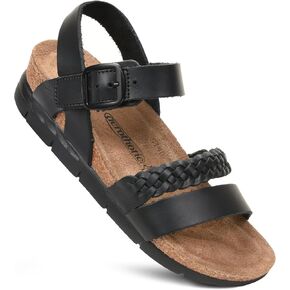 AEROTHOTIC Leather Platform Sandals with Arch Support Braided Straps Comfortable Wedge Sandals for Women Ideal for Walking Travel and Daily Use Slingback Slip-On