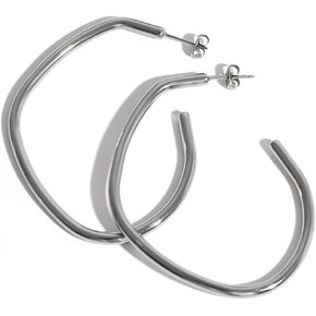 TGNEL Fashion Irregular Titanium Earrings Hoop Large Hoops, Polished Tube C Open Earrings for Women Men Sensitive Ears