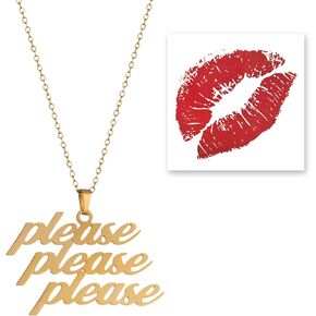 Sabrina Please Please Please Necklace Jewelry and Sabrina Red Lip Tattoo Album Merch Accessories for Women Fans Costume Outfit Dress Decor