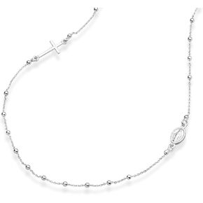 Miabella 925 Sterling Silver Italian Rosary Beaded Sideways Cross Dainty Chain Necklace for Women Made in Italy