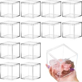 Juexica 12 Pcs Clear Acrylic Plastic Small Acrylic Box with Lid Decorative Storage Box Jewelry Display Box Mini Clear Container for Home Candy Pill Tiny Jewelry (Square,4 x 4 x 4)