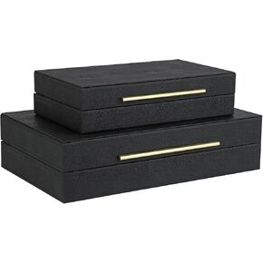 HofferRuffer Faux Leather Decorative Boxes Set of 2, Large Nesting Keepsake Box Accessory Organizer Jewelry Organizer with Hinged Lid, Stacking Storage Box Container for Home or Office (Navy Blue)