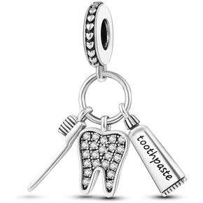 Toothbrush Charms compatible with Bracelets and Necklaces Clips Women's Bead Charms with Cubic Zirconia Dangle Spacer Birthday Gifts for Women's