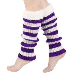 Leg Warmers for Women Girl 80s Y2K Ribbed Striped Leg Warmer Fleece Plush Trim Knitted Christmas Socks Fall Winter Streetwear