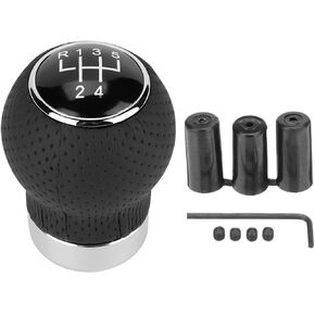 Car Shift Knob, 6 Speed Car Transmission Shift Head, Black Leather Shift Handle, Universal Shift Knob Lever Kit, Automatic or Manual Transmission Gear Shift Knob (Black 6-Stop R, Round)