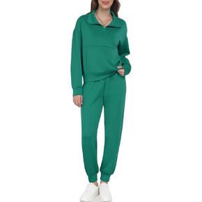 Womens 2 Piece Sweatsuits Outfits Set Long Sleeve Oversized Half Zip Pullove Sweatshirt Sweatpants