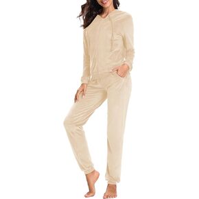 Womens 2 Piece Sweatsuits Set Velvet Long Sleeve Zip Up Track Suits Jogging Suit