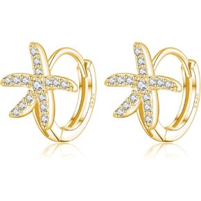 SLUYNZ 925 Sterling Silver CZ Starfish Hoop Earrings for Women Teens Starfish Small Hoop Earrings Huggie Small Beach Earrings