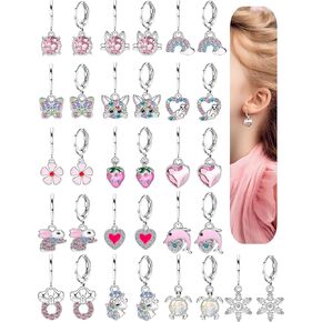 BESTEEL 16 Pairs Hypoallergenic Earrings for Girls Women Sensitive Ears Cute Surgical Steel Dangle Huggie Hoop Earings Set with Charm CZ Flower Heart Animal Christmas Gifts Age: over 4 years old