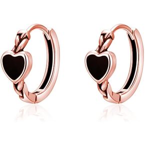 SLUYNZ 925 Sterling Silver Black Heart Hoop Earrings for Women Teens Heart Huggie Earrings Hoop