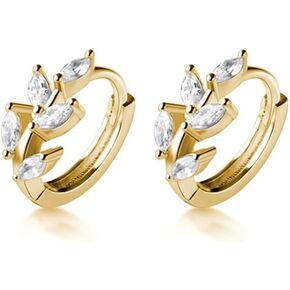 Reffeer Solid 925 Sterling Silver CZ Leaf Hoop Earrings Huggie for Women Teens Leaf Cartilage Hoop Earrings Helix Earrings