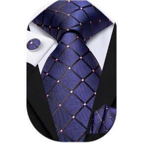 Dubulle Black and Green Checks Tie and Pocket Square Cufflinks Necktie for Men Gift Formal