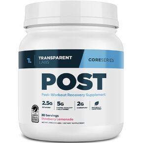 Transparent Labs Post - Post-Workout Recovery Muscle Builder with L-Glutamine, Beta-Alanine and BetaPure Betaine Anhydrous for Muscle Recovery and Muscle Building - 30 Servings, Strawberry Lemonade