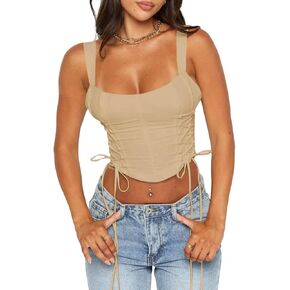Tankaneo Women Corset Tops Lace Up Boned Bodyshaper Bustier Zip Back Y2K Cropped Going Out Tops