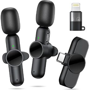 Wireless Microphone for iPhone, Android Phone, Laptop, 2 Pack Lavalier Microphone for Video Recording, Mini Mics with Noise Reduction for Podcast YouTube TikTok Vlog