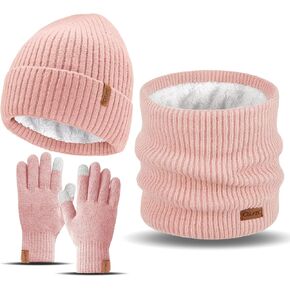 3 Pieces Winter Hat Scarf Touchscreen Gloves Set for Men and Women, Thick Warm Fleece Lined Knit Beanie Hat Neck Warmer