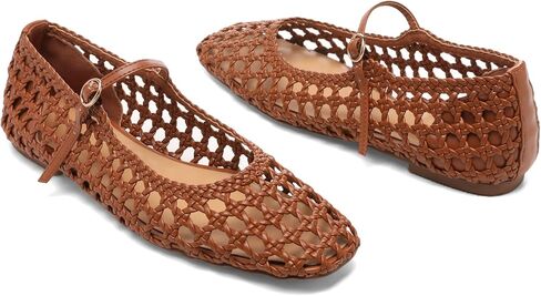 Woven Mesh Ballet Flats for Women with Metal Buckle Strap Ballerina Flat Shoes Comfortable Round Toe Mary Jane Flat. in Saudi Arabia