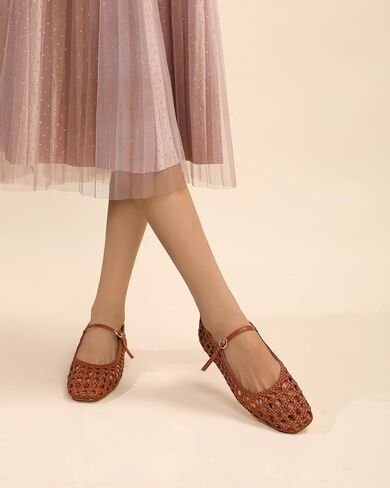 Woven Mesh Ballet Flats for Women with Metal Buckle Strap Ballerina Flat Shoes Comfortable Round Toe Mary Jane Flat. in Saudi Arabia
