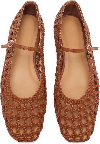 Woven Mesh Ballet Flats for Women with Metal Buckle Strap Ballerina Flat Shoes Comfortable Round Toe Mary Jane Flat. in Saudi Arabia