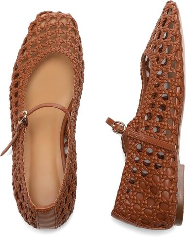 Woven Mesh Ballet Flats for Women with Metal Buckle Strap Ballerina Flat Shoes Comfortable Round Toe Mary Jane Flat. in Saudi Arabia