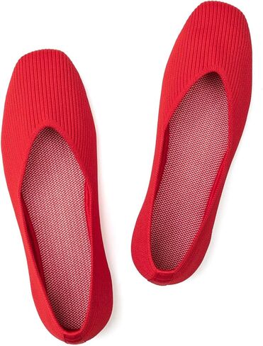 Frank Mully Womens Casual Flat Shoes Square Toe Shoes Knitted Work Flat Comfort Dressy Flat Shoes for Daily Washable in Saudi Arabia
