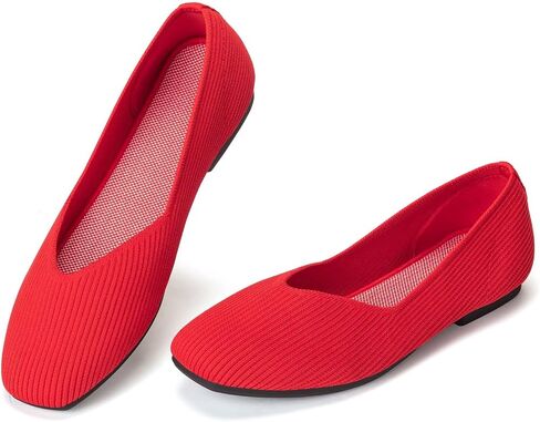 Frank Mully Womens Casual Flat Shoes Square Toe Shoes Knitted Work Flat Comfort Dressy Flat Shoes for Daily Washable in Saudi Arabia