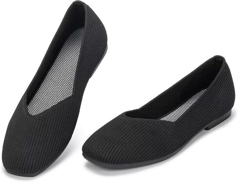 Frank Mully Womens Casual Flat Shoes Square Toe Shoes Knitted Work Flat Comfort Dressy Flat Shoes for Daily Washable in Saudi Arabia