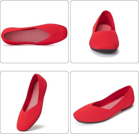 Frank Mully Womens Casual Flat Shoes Square Toe Shoes Knitted Work Flat Comfort Dressy Flat Shoes for Daily Washable in Saudi Arabia