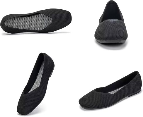 Frank Mully Womens Casual Flat Shoes Square Toe Shoes Knitted Work Flat Comfort Dressy Flat Shoes for Daily Washable in Saudi Arabia