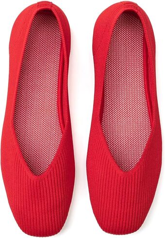 Frank Mully Womens Casual Flat Shoes Square Toe Shoes Knitted Work Flat Comfort Dressy Flat Shoes for Daily Washable in Saudi Arabia