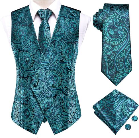 مرحبا التعادل رجل البدلة سترة العلاقات للرجال الخامس الرقبة فستان صدرية التعادل جيب ساحة أزرار أكمام الأعمال الرسمية الزفاف in Kuwait