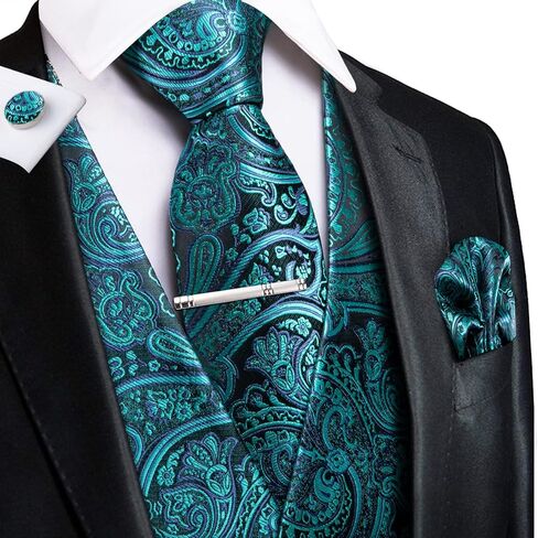 مرحبا التعادل رجل البدلة سترة العلاقات للرجال الخامس الرقبة فستان صدرية التعادل جيب ساحة أزرار أكمام الأعمال الرسمية الزفاف in Kuwait