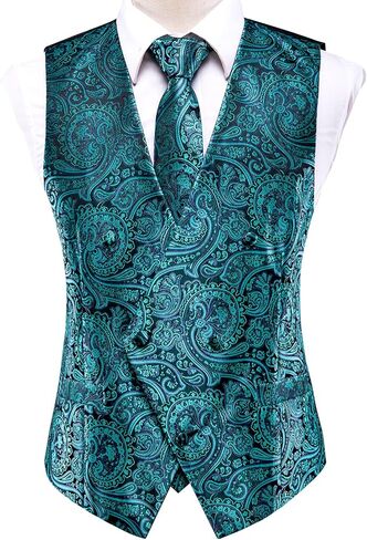 مرحبا التعادل رجل البدلة سترة العلاقات للرجال الخامس الرقبة فستان صدرية التعادل جيب ساحة أزرار أكمام الأعمال الرسمية الزفاف in Kuwait