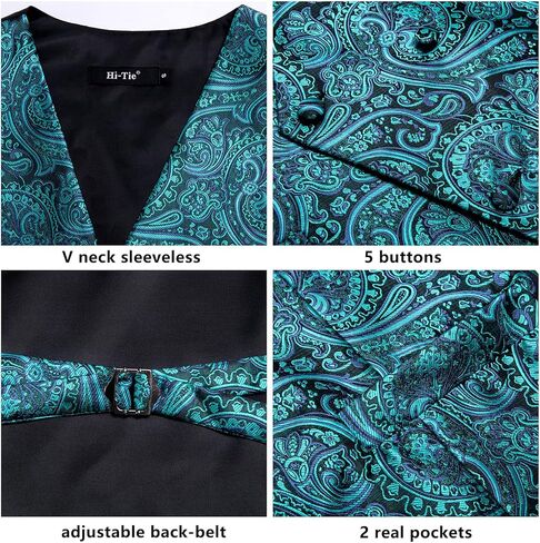 مرحبا التعادل رجل البدلة سترة العلاقات للرجال الخامس الرقبة فستان صدرية التعادل جيب ساحة أزرار أكمام الأعمال الرسمية الزفاف in Kuwait