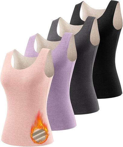 Women's Fleece Lined Thermals Underwear Tops Base Layer Tank Top Vest for Cold Weather 4,5Pairs in Saudi Arabia