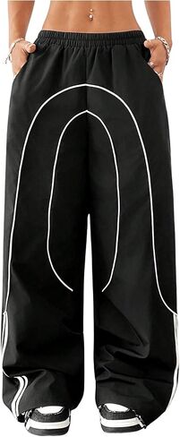GORGLITTER Women's Contrast Trim Cargo Pants Y2K Elastic Waist Track Pants in Saudi Arabia