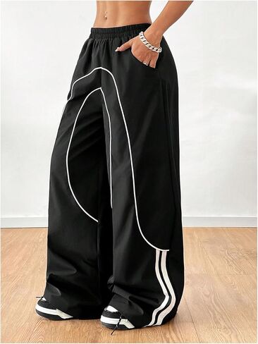 GORGLITTER Women's Contrast Trim Cargo Pants Y2K Elastic Waist Track Pants in Saudi Arabia