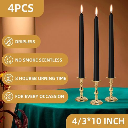 4 Pack Ivory Taper Candles - Taper Candles 10 Inch Dripless, Smokeless & Unscented - 8 Hours Long Burning - Hand Poured Tall Candlesticks - Ideal for Weddings, Dinner Parties, and Home Decor in Kuwait