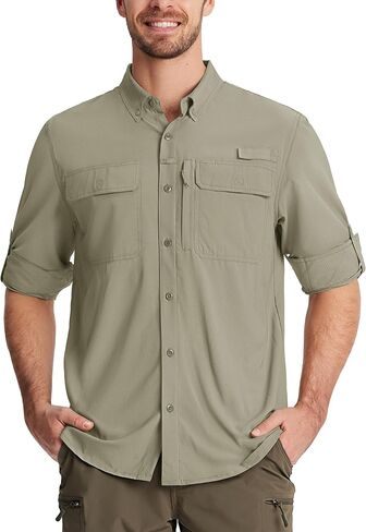 TACVASEN Mens Fishing Shirts Long Sleeve Sun Protection Shirts UPF50+ Quick Dry Button Down Shirts with Zipper Pockets in Saudi Arabia