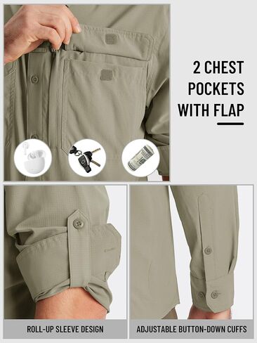 TACVASEN Mens Fishing Shirts Long Sleeve Sun Protection Shirts UPF50+ Quick Dry Button Down Shirts with Zipper Pockets in Saudi Arabia