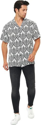 Men's Short Sleeve 100% Viscose Hawaiian Shirt Regular Fit Button Closed in Saudi Arabia